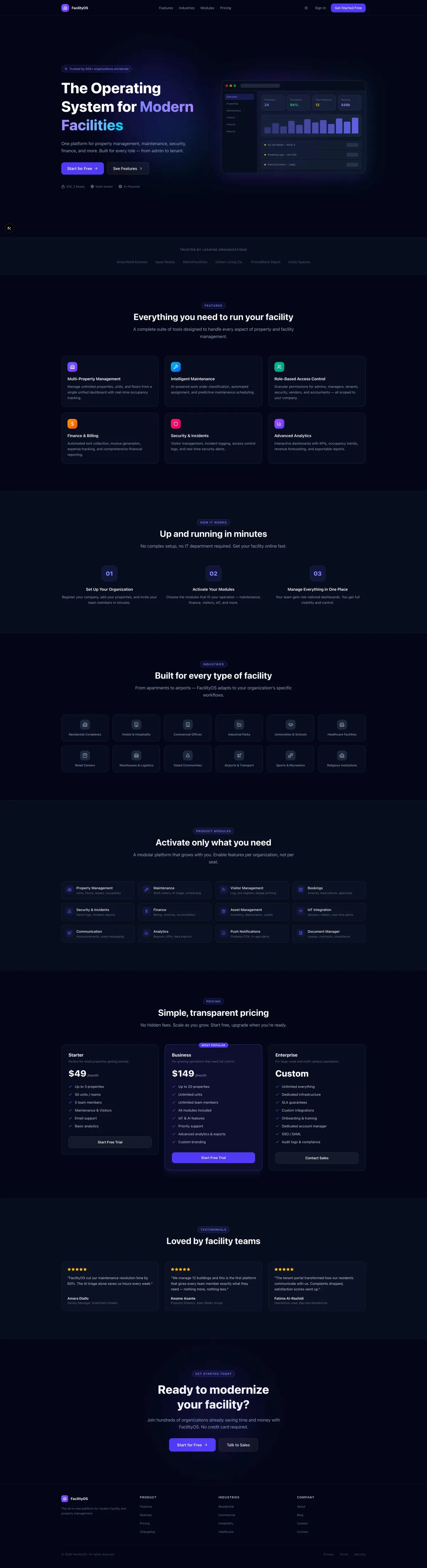 Smart Facility Management System — full page